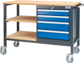 KASTENWERKBANK MOBIL 1300MM 4 SCHUBLADEN 2 BÖDEN RAL7016/5010 FO604MKW13-1