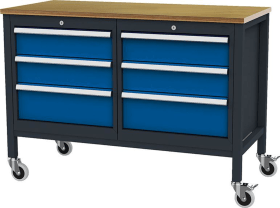 KASTENWERKBANK MOBIL 1300MM 6 SCHUBLADEN RAL7016/5010 FO6633MKW13-1