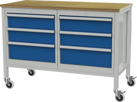 KASTENWERKBANK MOBIL 1300MM 6 SCHUBLADEN RAL7035/5010 FO6633MKW13-2