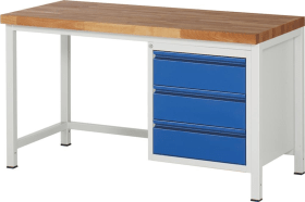 WERKBANK BASIC 1500X700X840MM RAL 7035/ 5010 40MM 3 SCHUBLA. 03-8157I1-157R4S.11