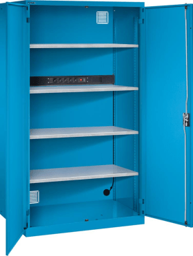 AKKU-LADESCHRANK 1000X580X1950MM RAL5012 VOLLBLECHTÜR 1X5-FACH LEI 4BÖ 62.956.010