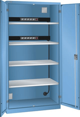 AKKU-LADESCHRANK 1000X580X1950MM RAL5012 VOLLBLECHTÜR 2X5-FACH LEI 4BÖ 62.957.010