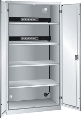 AKKU-LADESCHRANK 1000X580X1950MM RAL7035 VOLLBLECHTÜR 2X5-FACH LEI 4BÖ 62.957.020