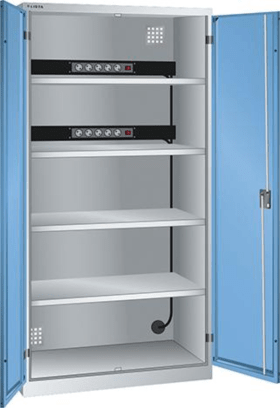 LADESCHRANK FLÜGELTÜREN RAL 7035/5012 1000X580X1950MM 2X5 FA.SCHUKO 62.957.514