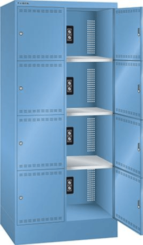 AKKU-FÄCHERLADESCHRANK 810X585X1790MM R5012 2X4 FÄCHER 2X230V JE FA 98.409.010