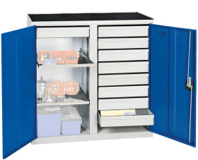 WERKZEUGSCHRANK S2000 RAL 7035/5010 MITTELTRENNWAND 9SCHUBL 2WANNENB 2002974