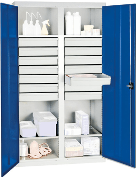 WERKZEUGSCHRANK S2000 RAL 7035/5010 4 WANNENBÖDEN 14 SCHUBLADEN 100MM 2004474