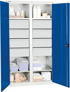 WERKZEUGSCHRANK S2000 RAL 7035/5010 4 WANNENBÖDEN 6 SCHUBLADEN 200MM 2004674