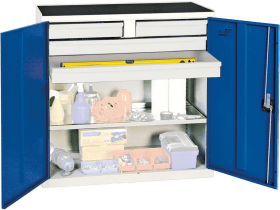 WERKZEUGSCHRANK S2000 RAL 7035/5010 4 SCHUBLADEN 1 WANNENBODEN 2007474