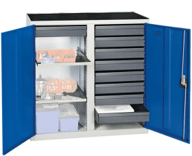 WERKZEUGSCHRANK S3000 RAL 7035/5010 2 ABT. 2 WANNENBÖDEN 9 SCHUBLADEN 3002974