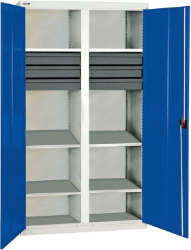 WERKZEUGSCHRANK 1000X500X1800MM RAL7035/ 5010 6 SCHUBLADEN 6 WANNEN 3004274