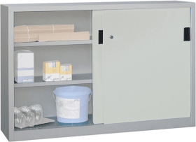 SCHIEBETÜRENSCHRANK 1500X400X1000MM RAL 7035 4 BÖDEN VERZINKT 30300-150-400-735