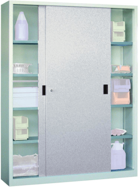 SCHIEBETÜRENSCHRANK 1500X600X1950MM RAL 7035 8 BÖDEN GEPULVERT 30302-150-601-735