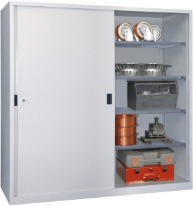 SCHWERLAST-SCHIEBETÜRENSCHRANK 2000X600X 1950MM R7035 8 BÖD. GP 30332-200-601-735