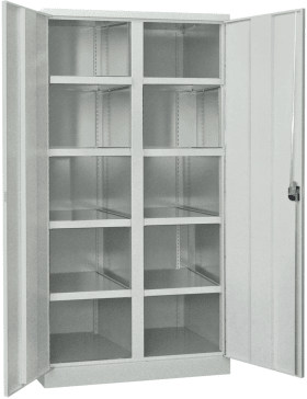 SCHWERLASTSCHRANK M.TÜR. 1040X630X1950MM R7035 8 BÖDEN 36363-104-001-735