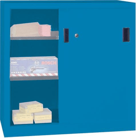 SCHIEBETÜRENSCHRANK 1000X600X1000MM RAL 7035/5012 2 BÖD. VZ 30300-100-600-735512