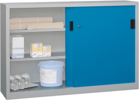 SCHIEBETÜRENSCHRANK 1500X600X1000MM RAL 7035/5012 4 BÖD. GP 30300-150-601-735512