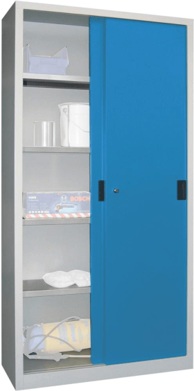 SCHIEBETÜRENSCHRANK 1000X600X1950MM RAL 7035/5012 4 BÖD. VZ 30302-100-600-735512