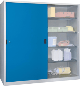 SCHIEBETÜRENSCHRANK 2000X400X1950MM RAL 7035/5012 8 BÖD. VZ 30302-200-400-735512