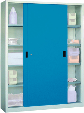 SCHIEBETÜRENSCHRANK 2000X500X1950MM RAL 7035/5012 8 BÖD. GP 30302-200-501-735512