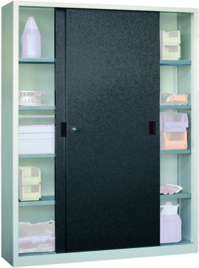 SCHIEBETÜRENSCHRANK 1500X600X1950MM RAL 7035/7016 8 BÖD. GP 30302-150-601-735716