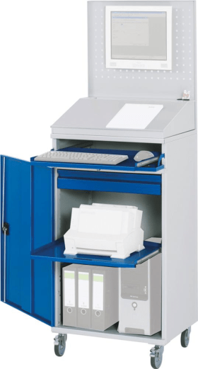 COMPUTER-SCHRANK 650X520X1895MM RAL 7035 /5010 MOBIL GEHÄUSE OFFEN 07-650-M61F.11