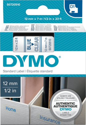 SCHRIFTBAND D1 45011 BLAU/TRANSPARENT1 2MMX7M DYMO 5411313450119