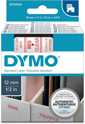 SCHRIFTBAND D1 45012 ROT/TRANSPARENT 12M MX7M DYMO 5411313450126