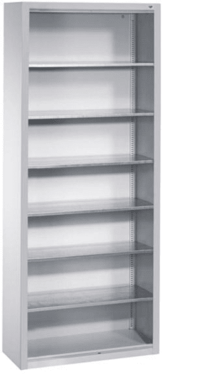 CP Lager-Regalschrank B700xT300xH1690 mm RAL 7035 ohne Türen 6 Fachböden