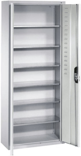 CP Lager-Regalschrank B700xT300xH1690 mm RAL 7035 mit Türen 6 Fachböden