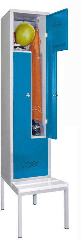 Pavoy Z-Garderobenschrank, Sitzbank weiß, 2-tlg, Drehriegel, RAL 7035/5012