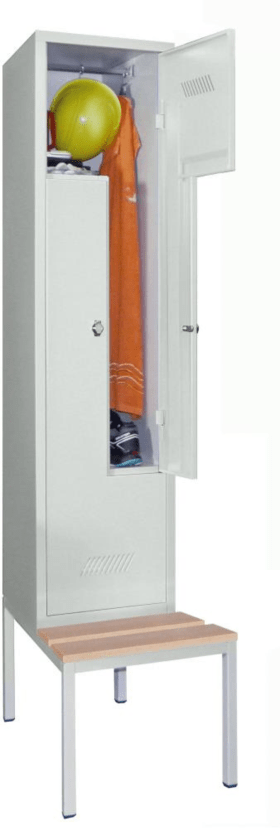 Pavoy Z-Garderobenschrank, Sitzbank Buche, 2-tlg, Drehriegel, RAL 7035