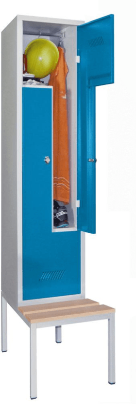 Pavoy Z-Garderobenschrank, Sitzbank Buche, 2-tlg, Drehriegel, RAL 7035/5012