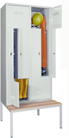 Pavoy Z-Garderobenschrank, Sitzbank Buche, 4-tlg, Drehriegel, RAL 7035