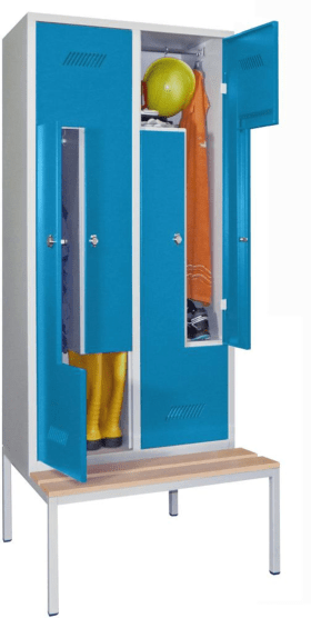 Pavoy Z-Garderobenschrank, Sitzbank Buche, 4-tlg, Drehriegel, RAL 7035/5012