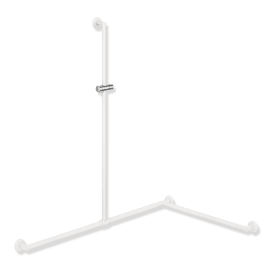 HEWI Duschhandlauf mit verschiebbarer Brausehalterstange, Länge 1250 mm (senkrecht)/1185 und 765 mm (waagerecht)