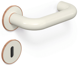 HEWI bicolor Zimmergarnitur m.fl.Edelstahlros.in PVD-Besch Reinweiß