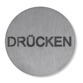 HEWI Symbol "Drücken", selbstklebend, Ø52 mm, 2 mm dick, Edelstahl, matt geschliffen