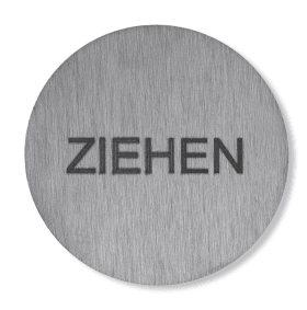 HEWI Symbol "Ziehen", selbstklebend, Ø52 mm, 2 mm dick, Edelstahl, matt geschliffen