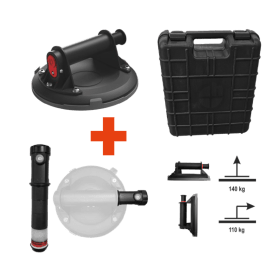 STROXX Akku-Saugheber-Set 2in1 – Ø 200 mm, 140 kg Tragkraft, mit Vakuumpumpe & Koffer