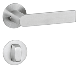 HERMAT Drückergarnitur 1813 BASIC mit MAGCLIP Rosetten 2636 FL, Edelstahl matt, WC-Riegel
