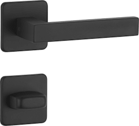 HERMAT Drückergarnitur 1682 L WEST mit Flach-CLIP Rosetten 2641 FLK und WC-Riegel 3220/3225 Classic Black TS 37-43