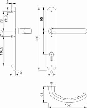 HOPPE Halbgarnitur Luxembourg 1500/3357N,LS,PZ92/8,F1-2,Innen