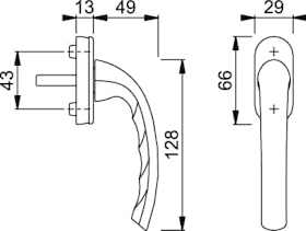 HOPPE Fenstergriff Tokyo 0710/U26,Stand.,ov.,7/40,verkehrsw.