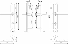 HOPPE Drückergarnitur 1700FA/3357N,LS ov.,PZ92/8,TS 72-82,F31-1