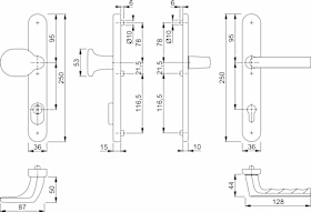 HOPPE RR SI-WSG 86G/3359ZA/3357N/1700FA,Langschild,ES1,ZA92/8,F9714M,TS72-82