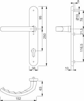 HOPPE Halbgarnitur Luxembourg 1500/3357N,LS,PZ92/8,F9,Außen