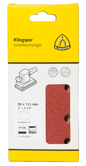 Klingspor PS 22 K Streifen kletthaftend, 80 x 133 mm Korn 80 Lochform GL18, SB-verpackt im Reiter