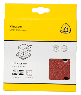 Klingspor PS 22 K Streifen kletthaftend, 115 x 105 mm Korn 80 Lochform GL43, SB-verpackt im Reiter