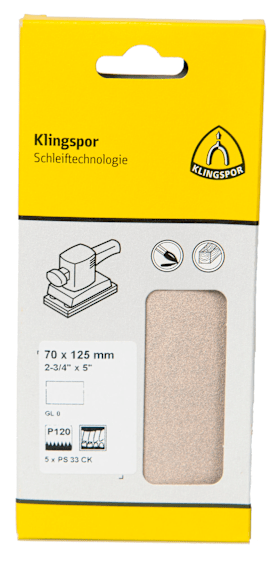 Klingspor PS 33 CK Streifen kletthaftend, 70 x 125 mm Korn 60 ohne Loch, SB-verpackt im Reiter